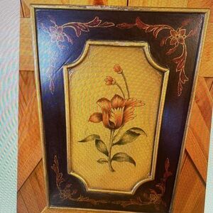 Floral Art Panel with Gold and Brown Accents